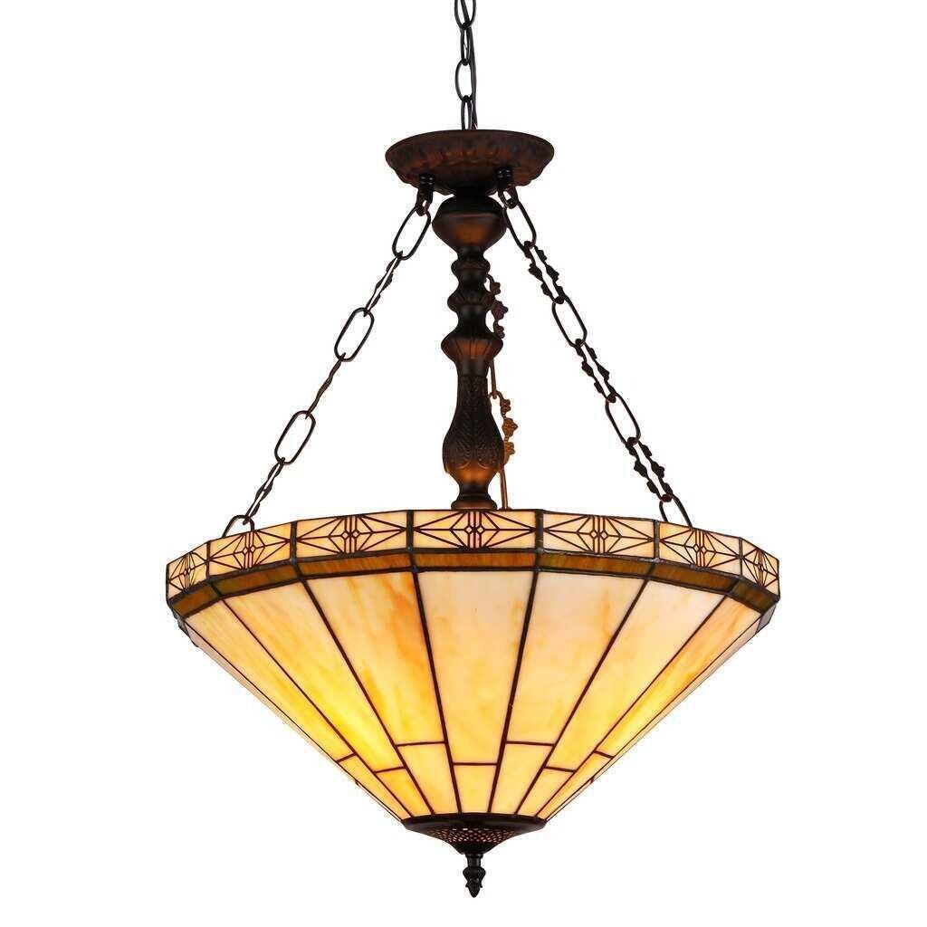 Ivory Color Inverted Pendant Ceiling Light Tiffany Style Mission Stained Glass