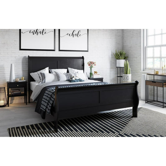 Bed - FULL Size Bed Hardwood in Black Finish Sleigh Panel Bed