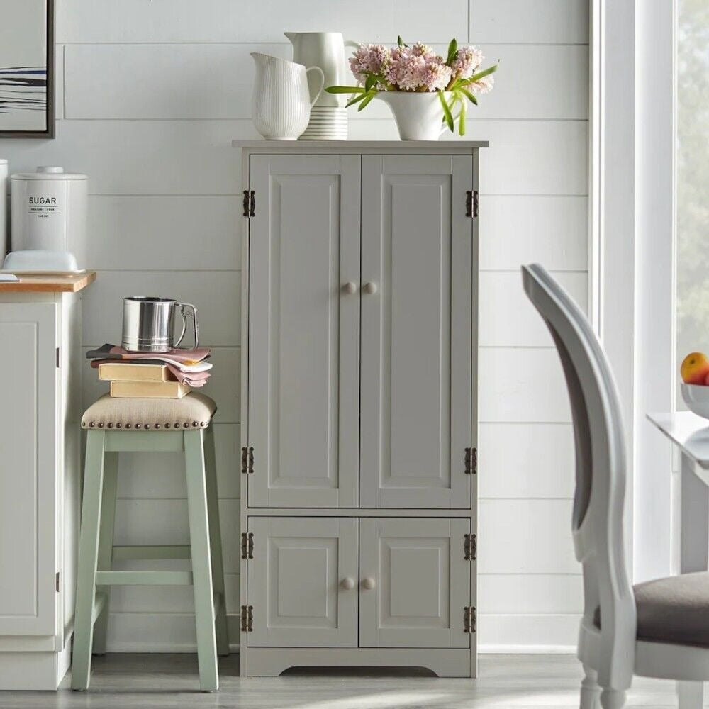 Country Kitchen Cabinet Storage Pantry Organizer Cupboard Grey Finish 4ft Tall
