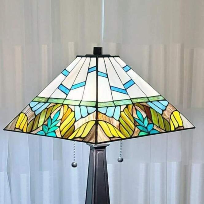 Multicolor Stained Glass Mission Tiffany Style Table Accent Lamp 2 Lights 22in