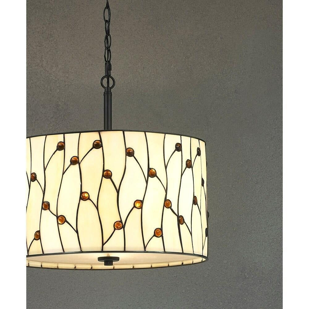 Crème Vines Tiffany Style Stained Glass Hanging Ceiling Light Drum Shade