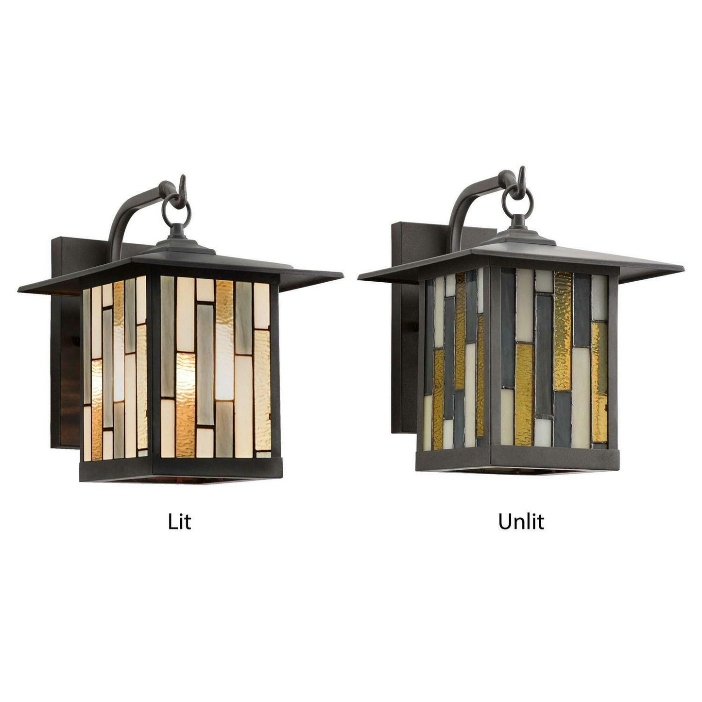 Outdoor Lantern Wall Sconce LED Compatable Bronze Finish Stained Glass