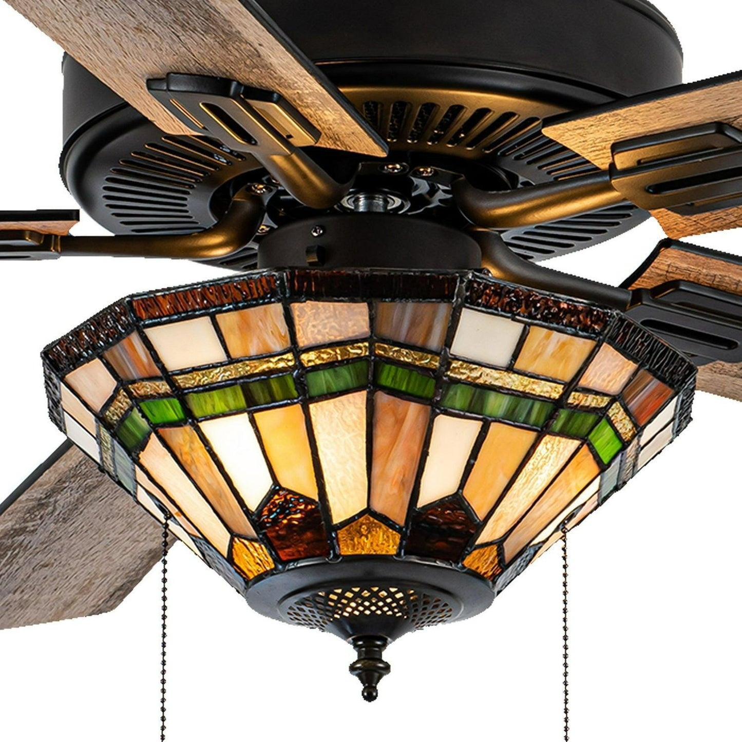 Ceiling Fan Amber and Green Stained Glass Oil-Rubbed Bronze 52in 3-Light