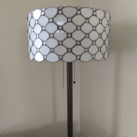 Tiffany Style Jeweled White Floor Lamp Diamond Shaped Pieces of Stained Glass