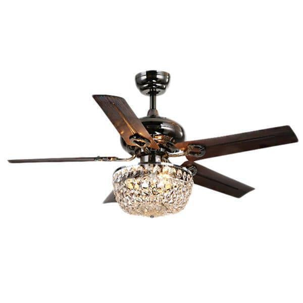 Brown Crystal Chandelier Ceiling Fan 3-Light 5-blade 43-inch -Pull Chain