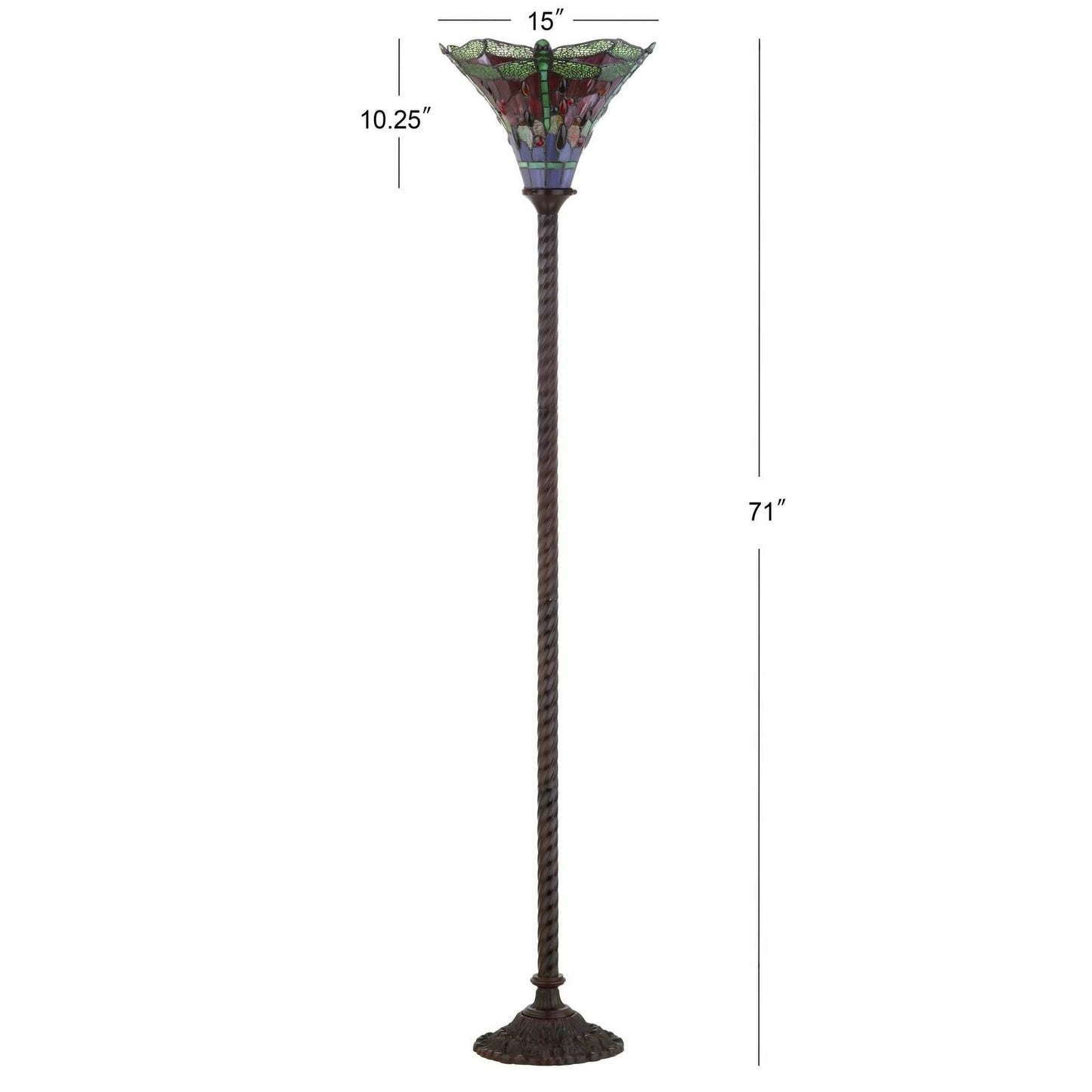 Tiffany Style Multicolr Stained Glass Traditional Dragonfly Torchiere Floor Lamp