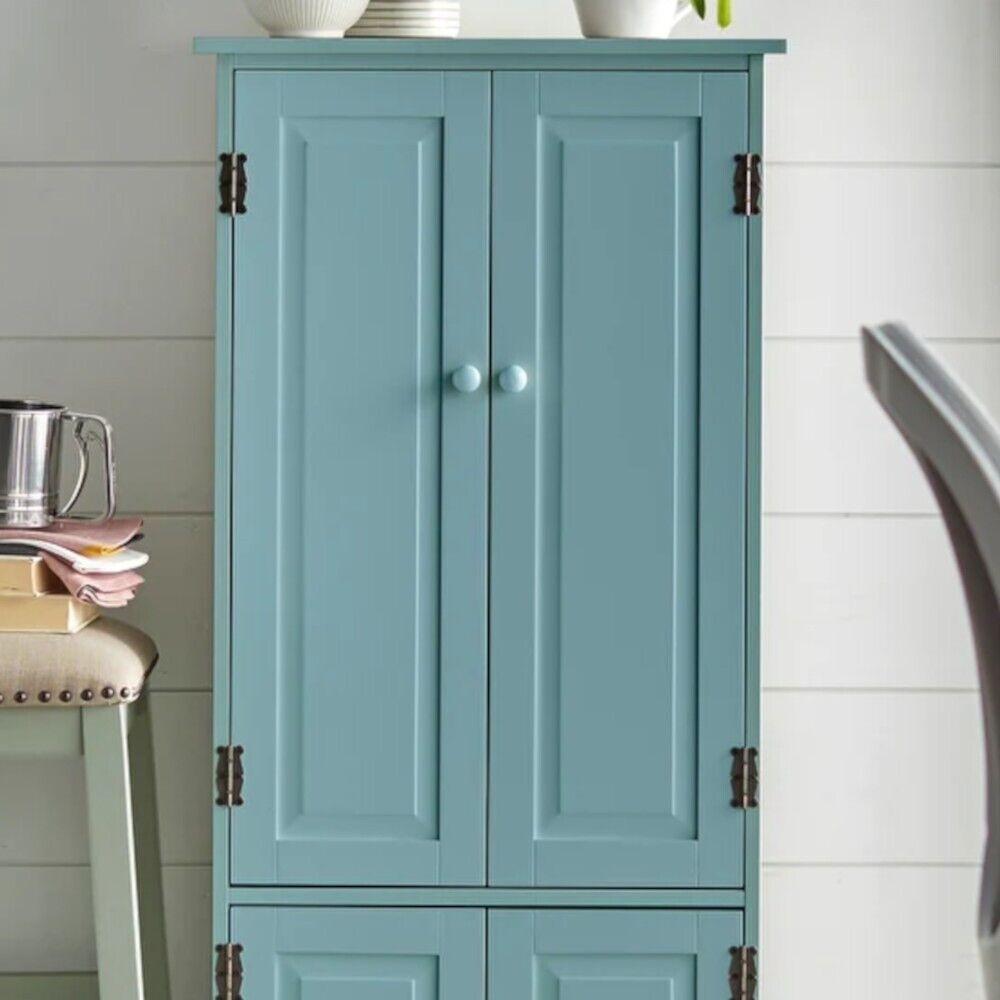 Country Kitchen Cabinet Storage Pantry Organizer Cupboard in Antique Blue 4ft