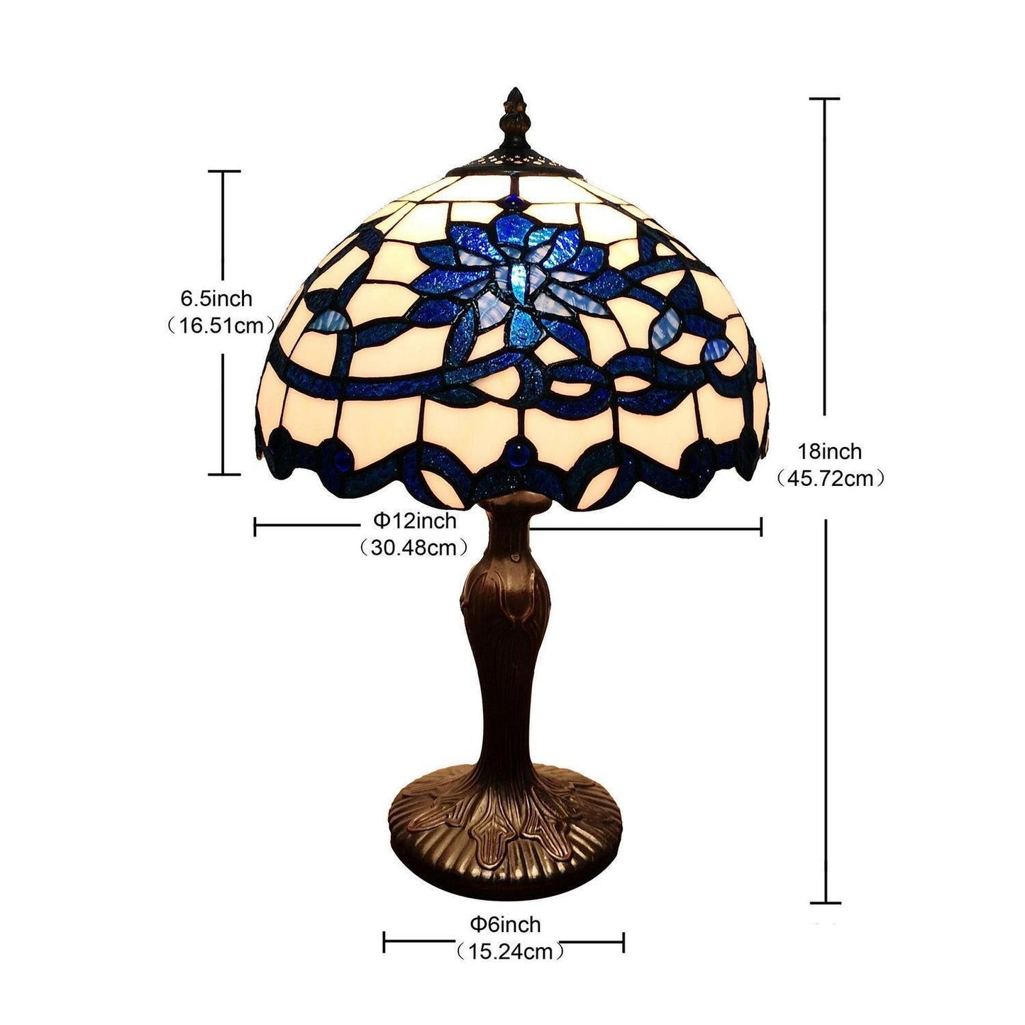 12in Mini Blue White Floral Design Stained Glass Tiffany Style Accent Table Lamp