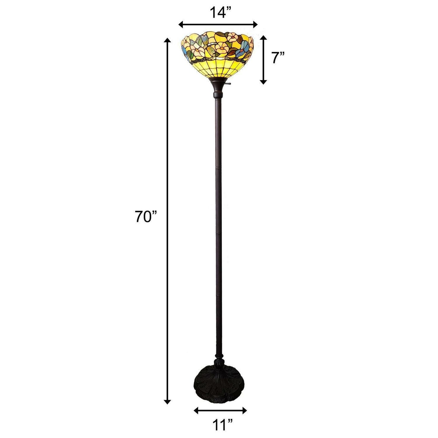 Tiffany Style Floor Torchiere Lamp 70in Stained Glass Floral Reading Accent Lamp