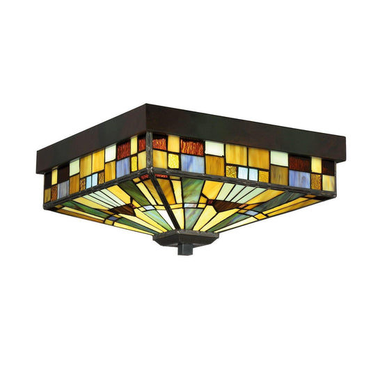 Tiffany Style Stained Glass Blue Red Yellow 14in Flush Mount Ceiling Light