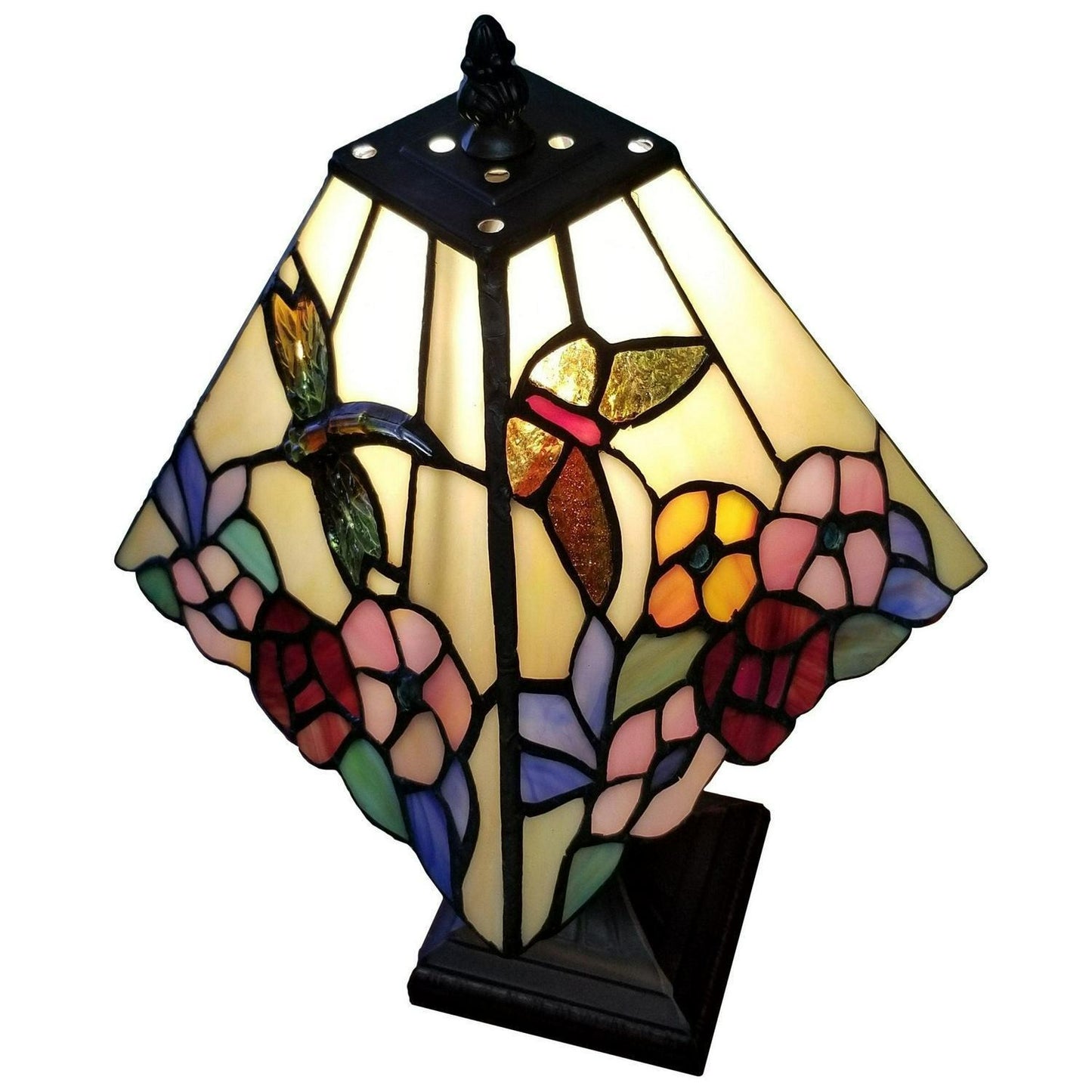 Tiffany Style Hummingbird and Butterfly 15in Stained Glass Accent Table Lamp