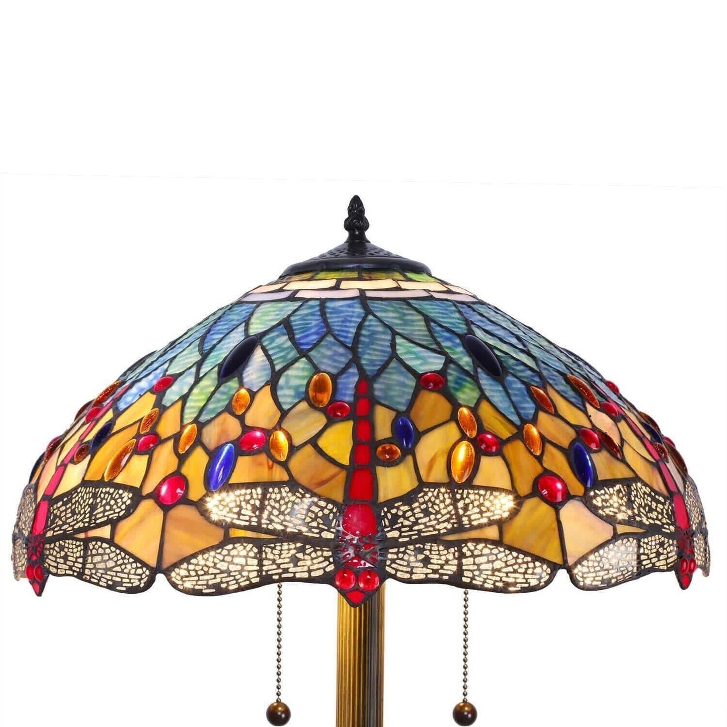 Tiffany Style Stained Glass Red Dragonfly Floor Lamp With Blue and Yellow