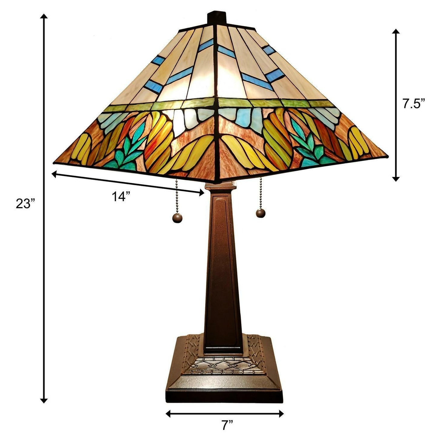 Multicolor Stained Glass Mission Tiffany Style Table Accent Lamp 2 Lights 22in