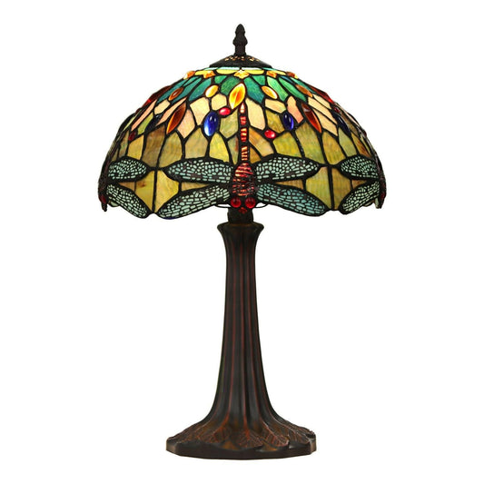 Dragonfly Yellow Green Tiffany Style Stained Glass Table Lamp Accent Lamp 18in