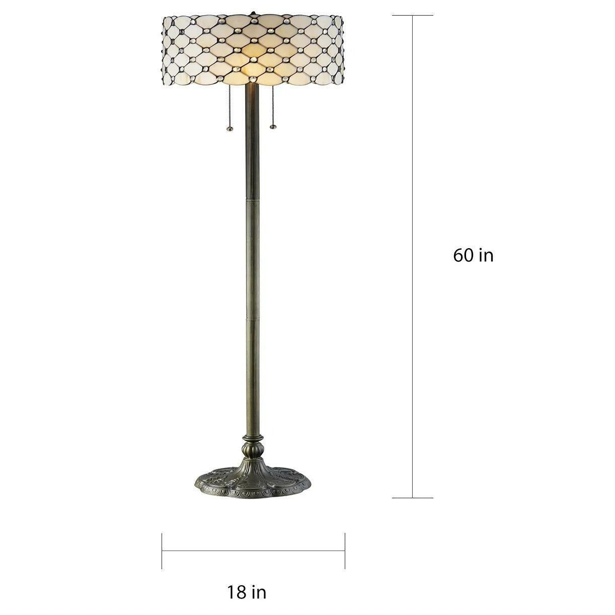 Tiffany Style Jeweled White Floor Lamp Diamond Shaped Pieces of Stained Glass