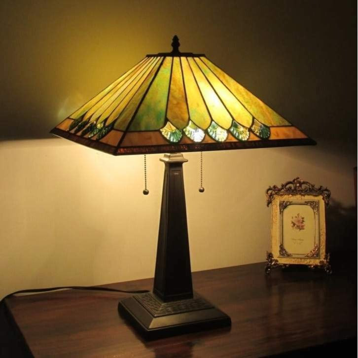 Tiffany Style Stained Glass Mission Dark Bronze Finish Table Lamp Accent Reading