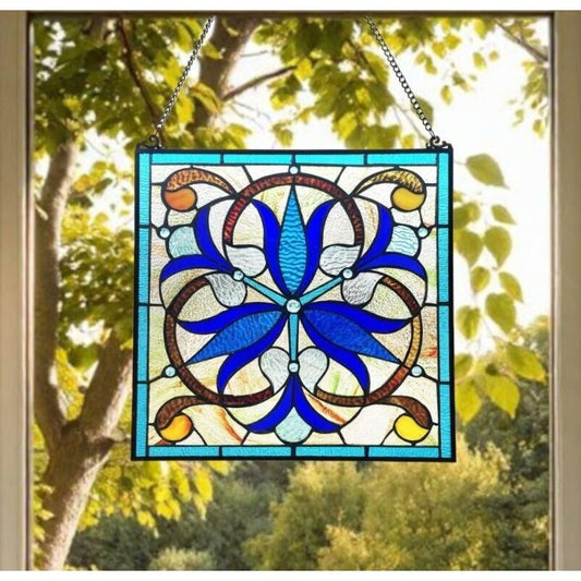 Blue Lilies Stained Glass Windows Panel Suncatcher 16x16in