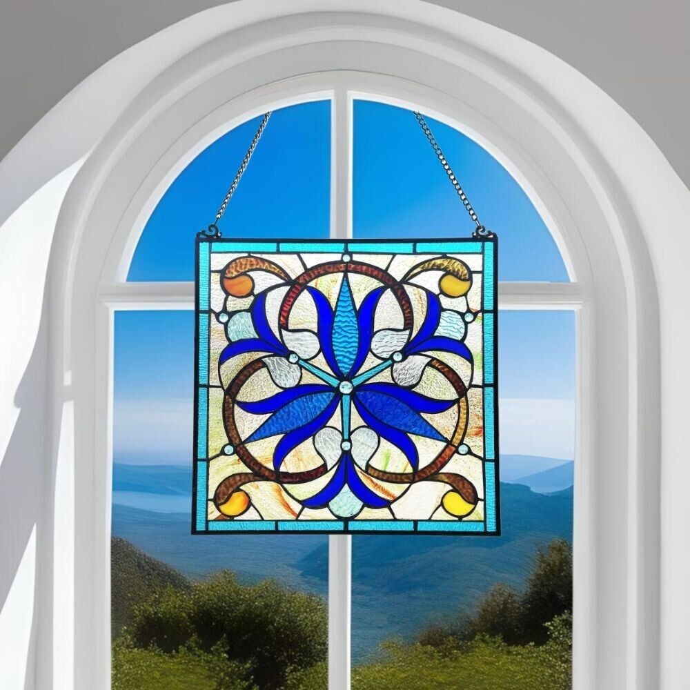 Blue Lilies Stained Glass Windows Panel Suncatcher 16x16in