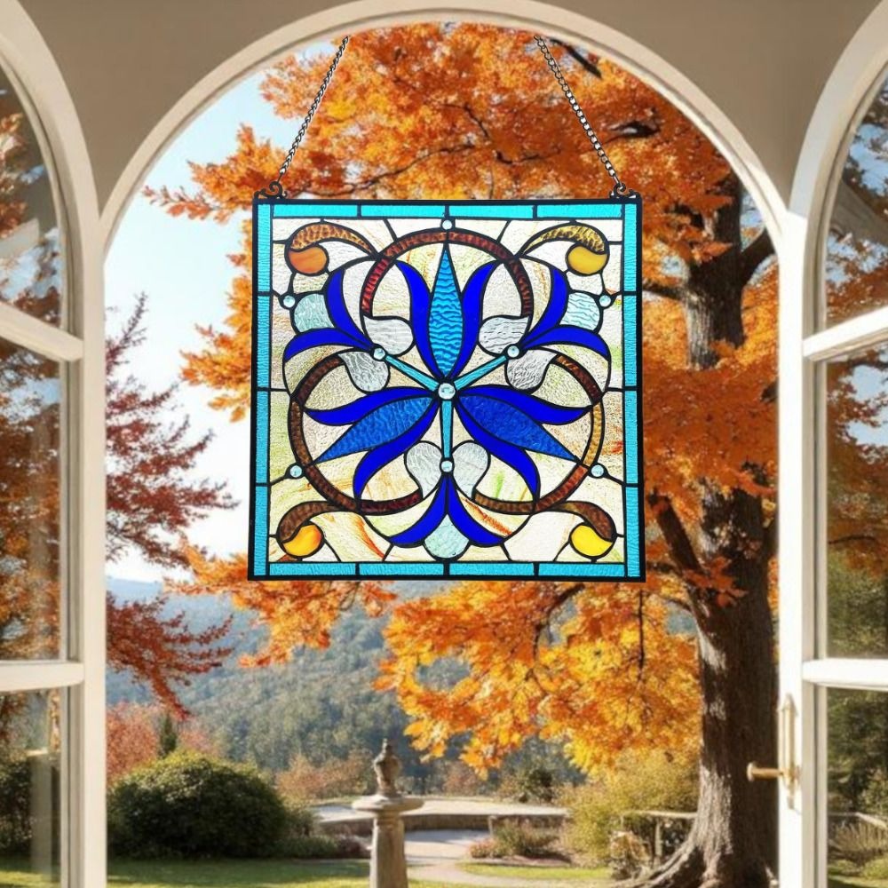 Blue Lilies Stained Glass Windows Panel Suncatcher 16x16in