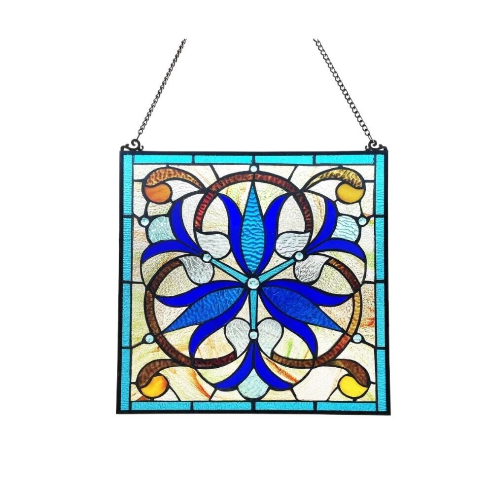 Blue Lilies Stained Glass Windows Panel Suncatcher 16x16in