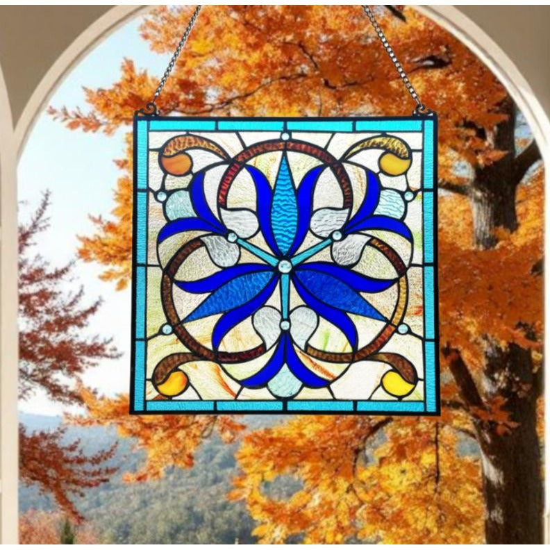 Blue Lilies Stained Glass Windows Panel Suncatcher 16x16in