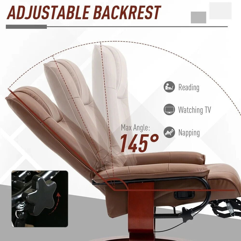 Brown Recliner Chair with Ottoman Footrest and Vibration Massage