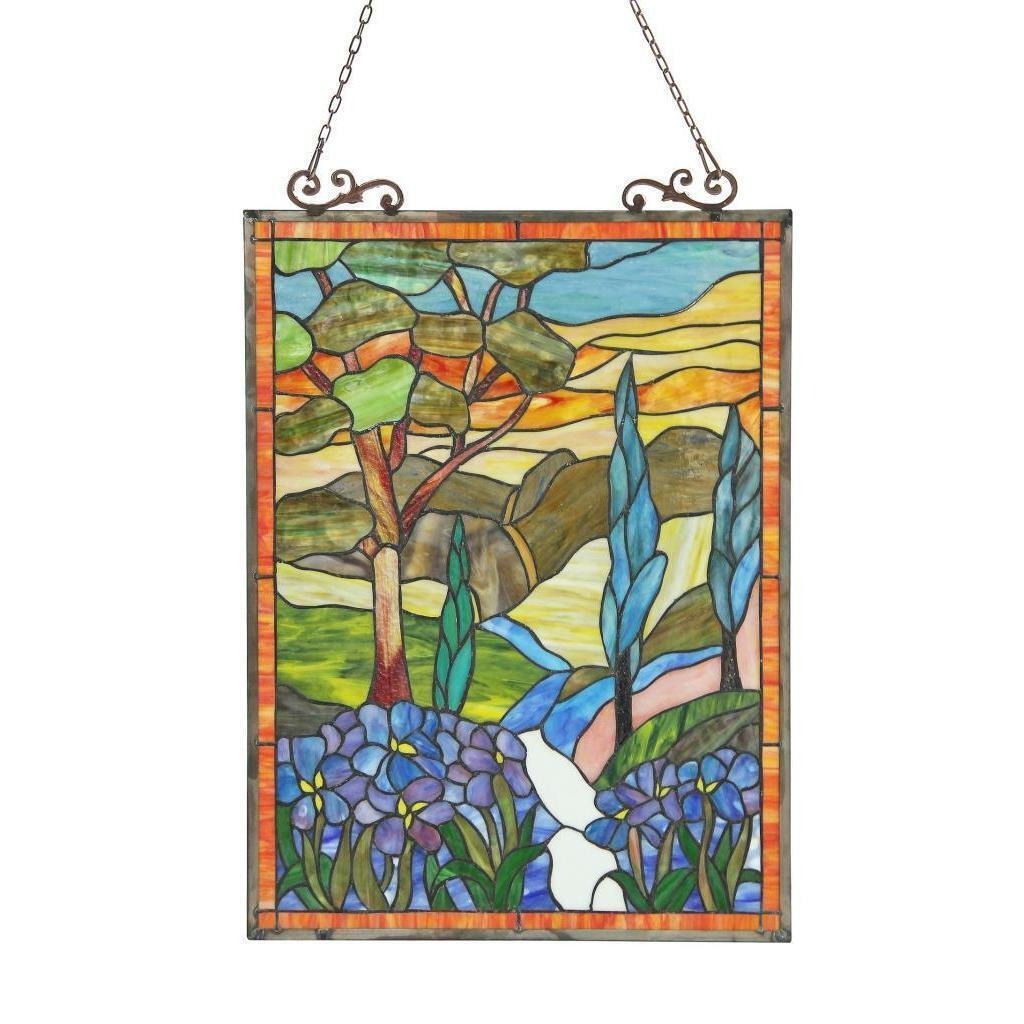 Country Stained Glass Window Panel Handcrafted Tiffany Style Suncatcher 18x24in
