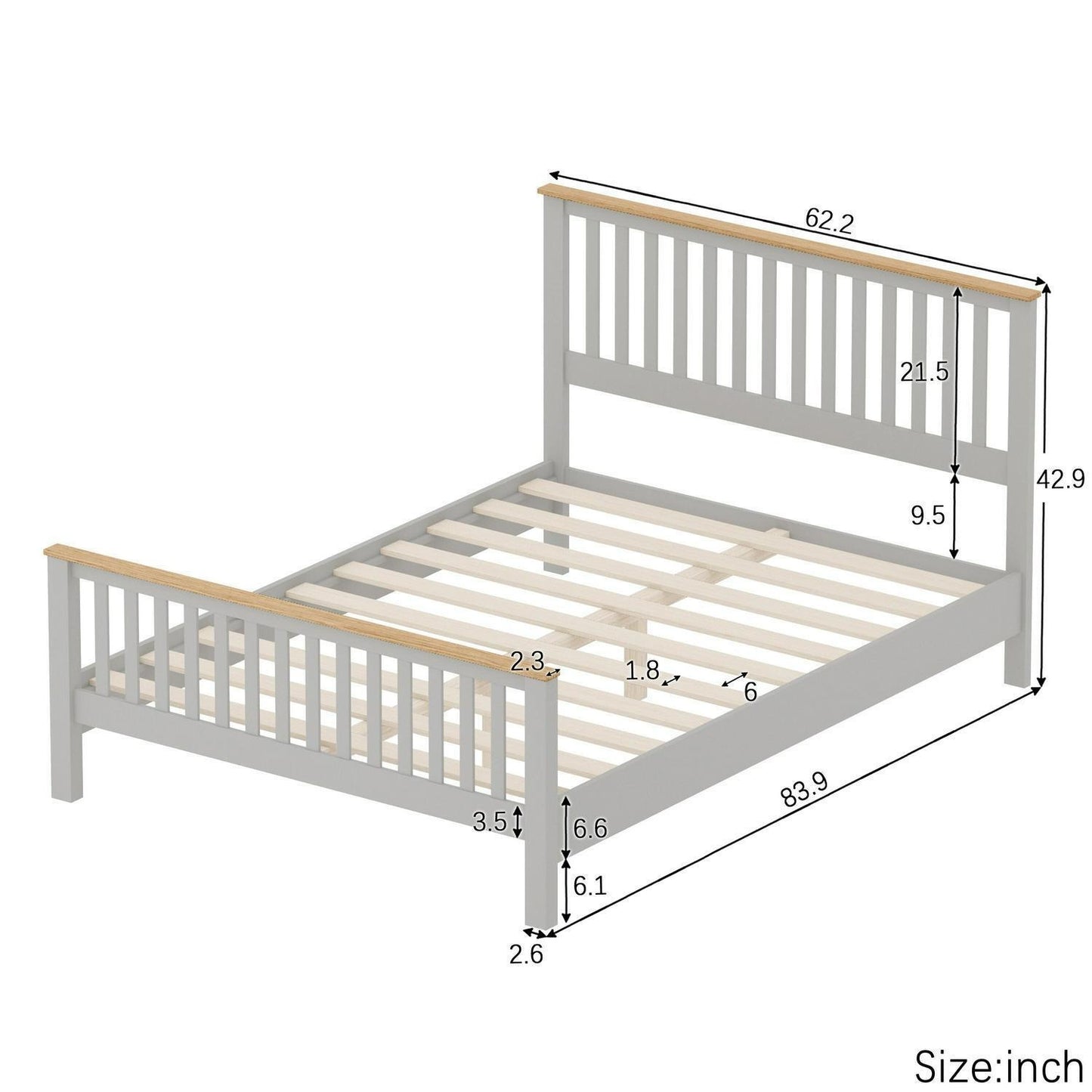 Queen Size Panel Bed with Grey and Oak Finish Top