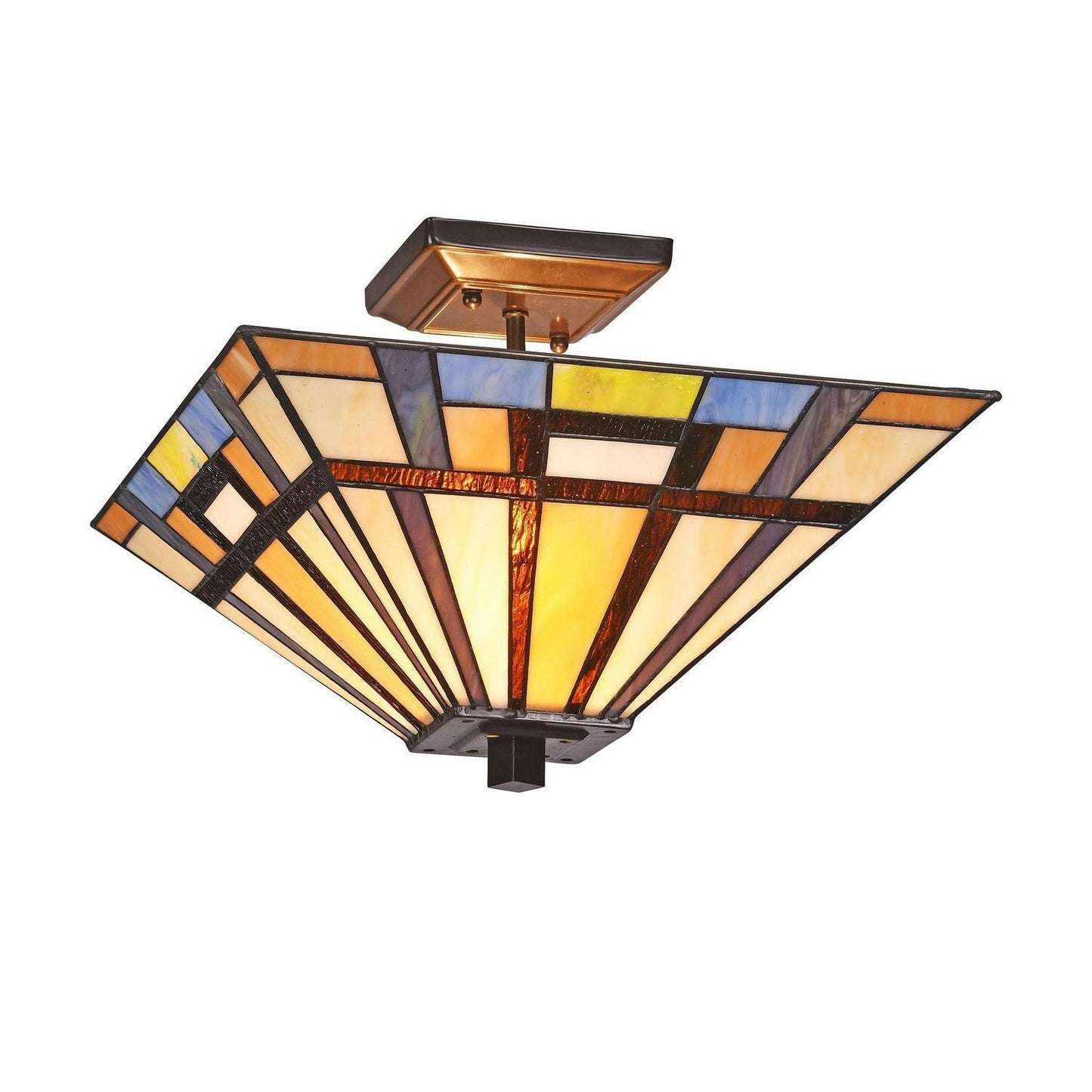 Tiffany Style Mission Stained Glass Semi-Flush Mount 2-Light Ceiling Light