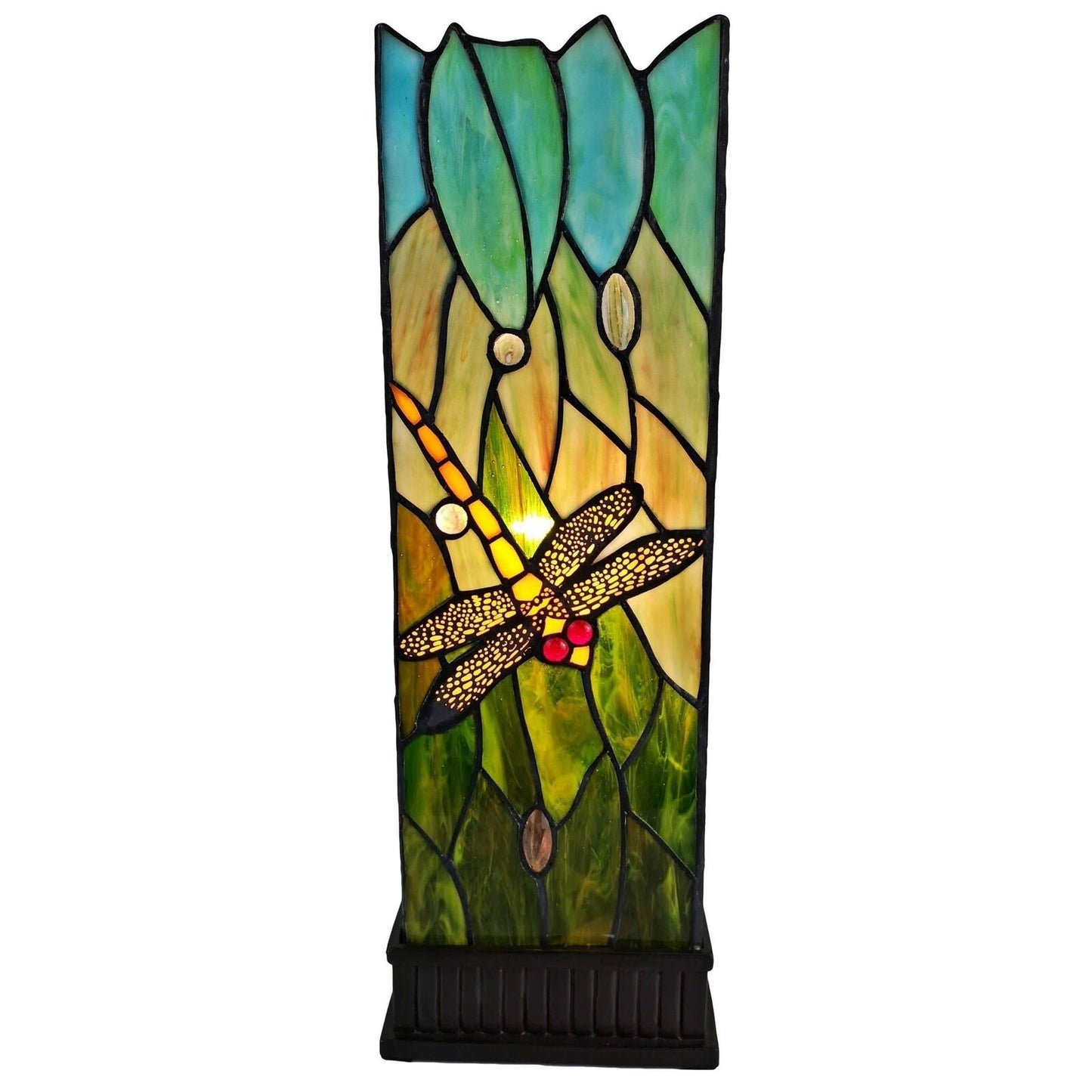 Traditional Dragonfly Theme Tiffany Style Stained Glass Hurricane Lamp