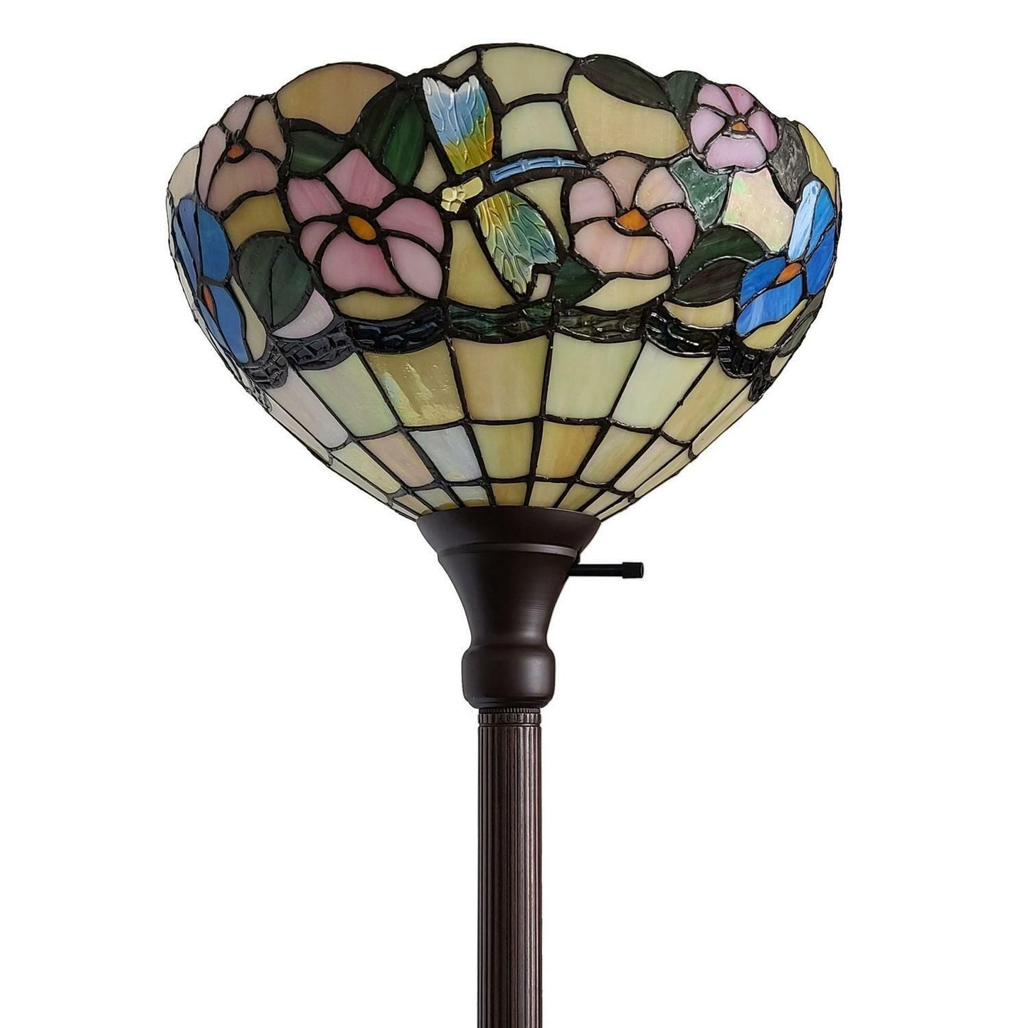 Tiffany Style Floor Torchiere Lamp 70in Stained Glass Floral Reading Accent Lamp