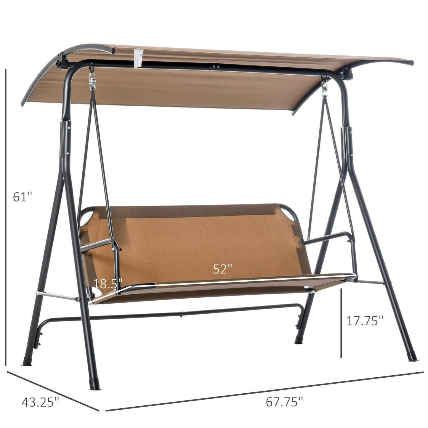 3-person Patio Porch Patio Swing with Adjustable Tilt Canopy Top in Brown