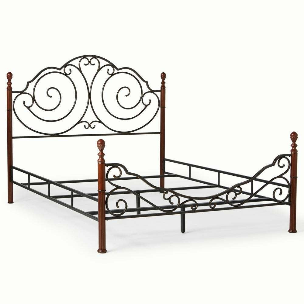 QUEEN Size Scroll Cherry Bronze Finish Iron Bed Vintage Headboard and Footboard