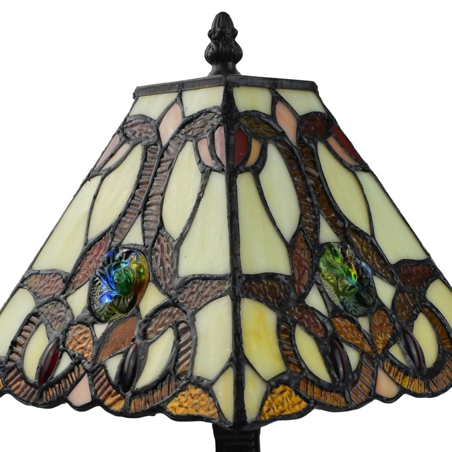 16-inch Tiffany Style Stained Glass Mini Floral Mission Accent Table Lamp