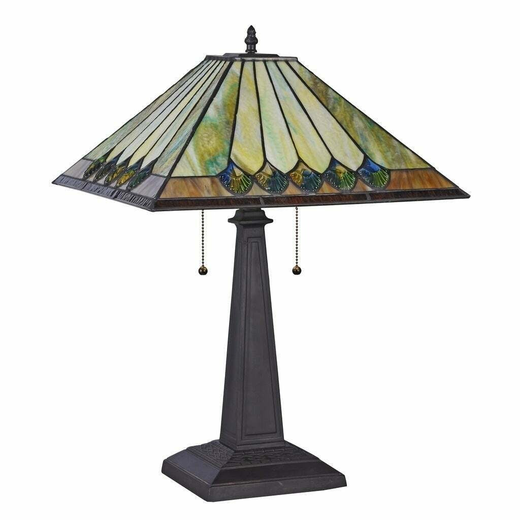 Tiffany Style Stained Glass Mission Dark Bronze Finish Table Lamp Accent Reading