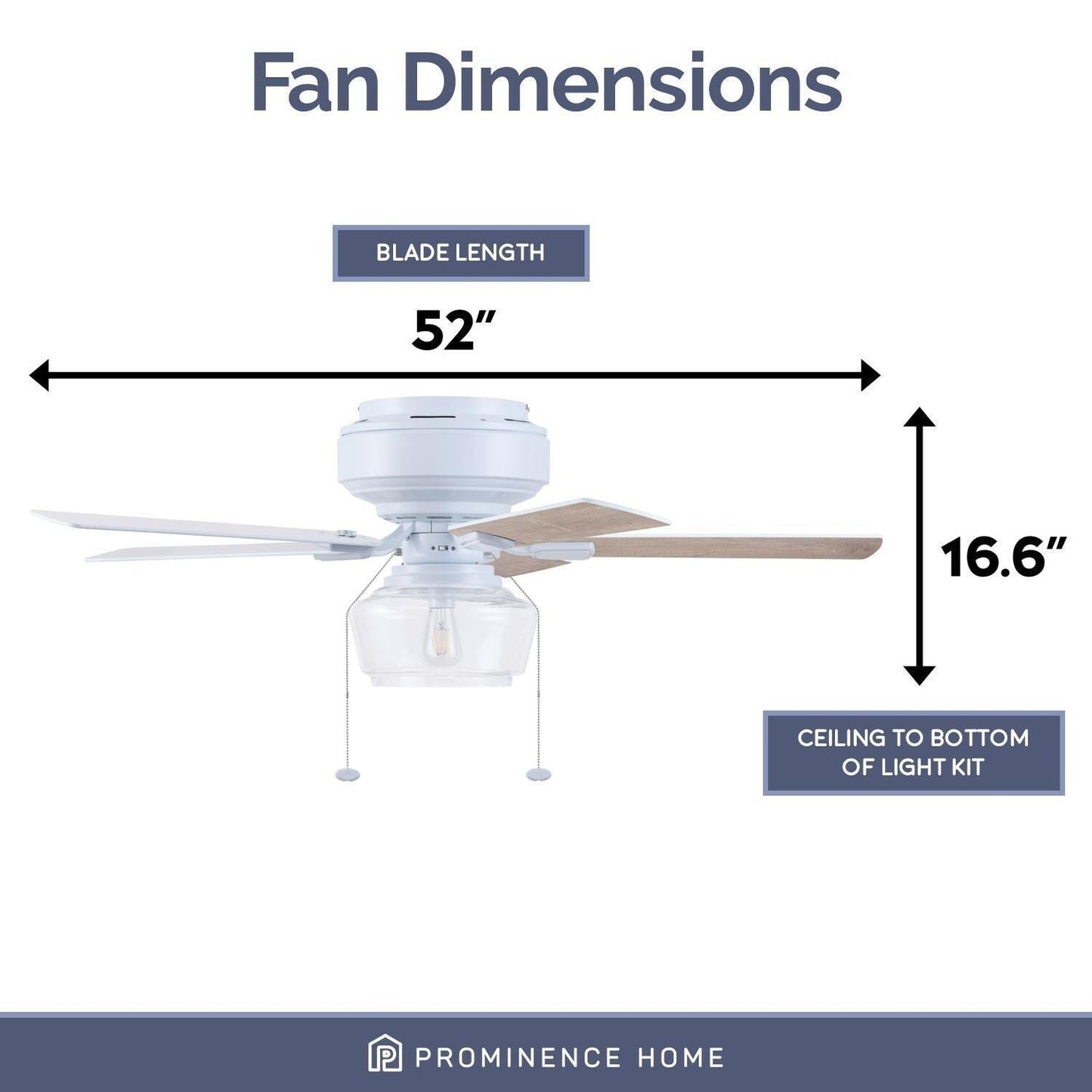 Bright White 52in 5-Blade Single Light Flush Mount Ceiling Fan - Pull Chain