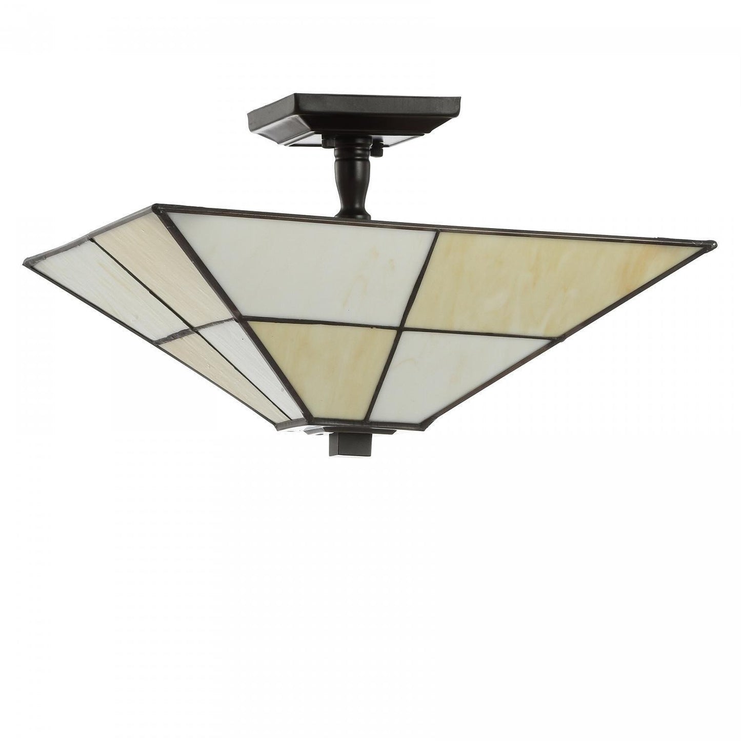 Tiffany Style Stained Glass Mount White Cream Semi-Flush Ceiling Light 15x15in