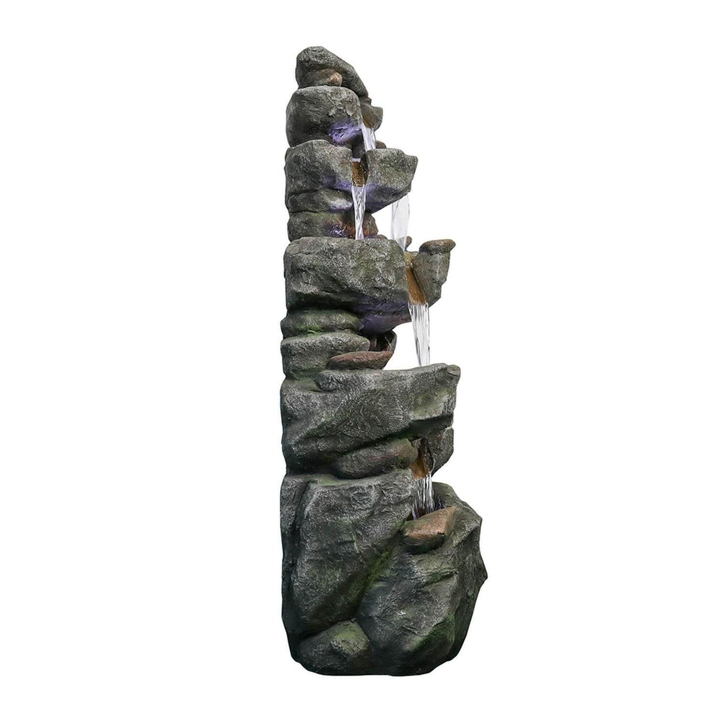 Rock 5-Tier Rock Outdoor Water Fountain: LED Lit, Easy Setup, Durable Polyresin