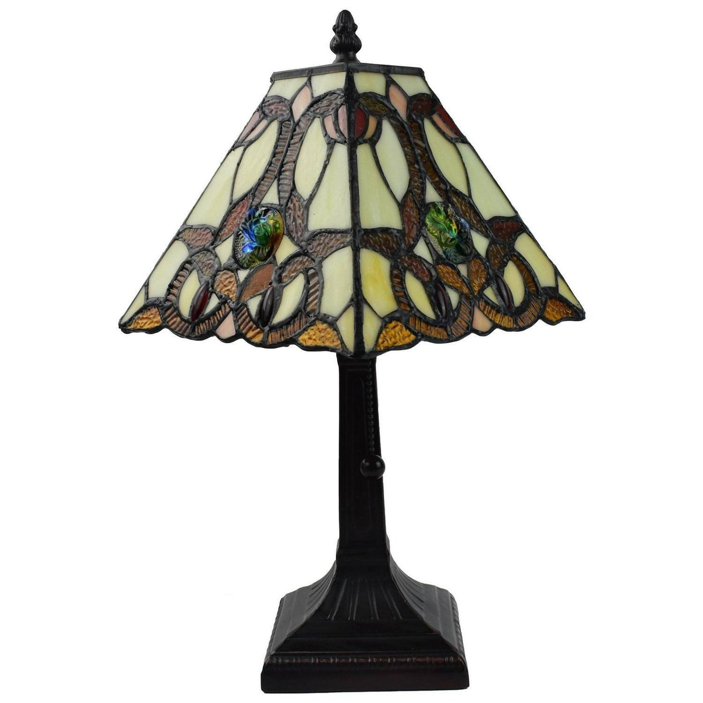 Tiffany Style Stained Glass 16in White and Amber Accent Table Lamp 16in