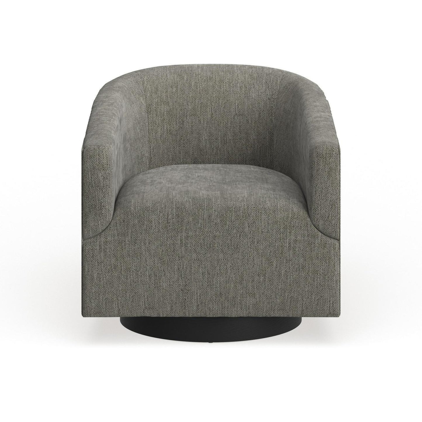 Swivel Accent Armchair with Wood Base and Barrel Back in Charcoal Grey