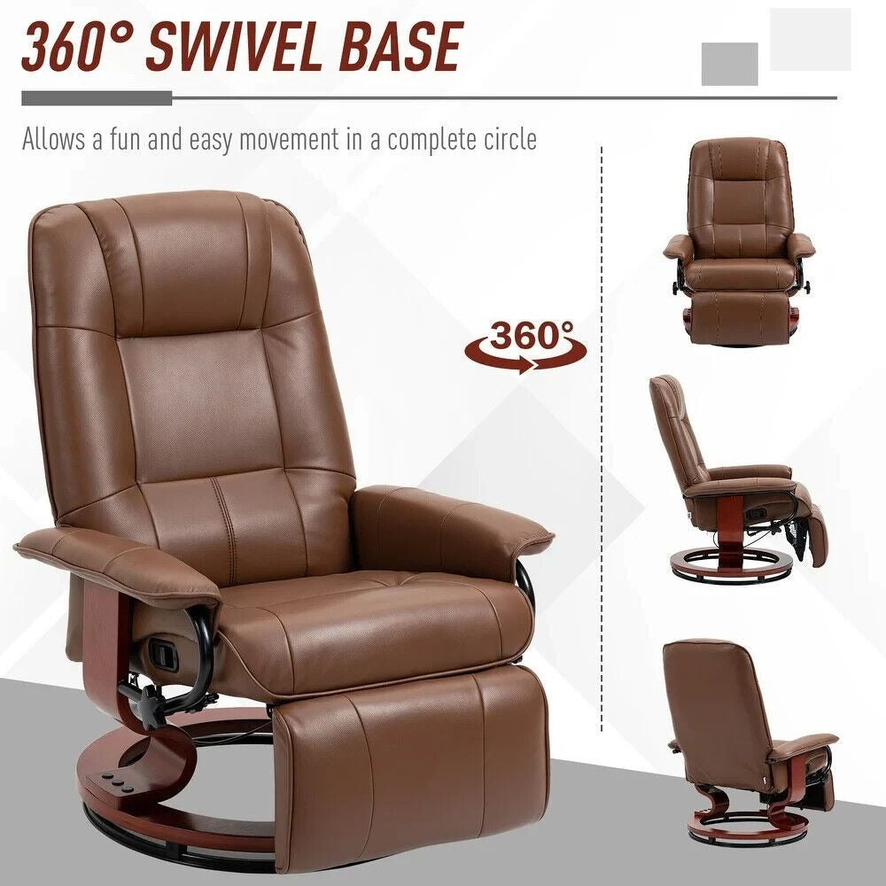 Brown Recliner Chair with Ottoman Footrest and Vibration Massage