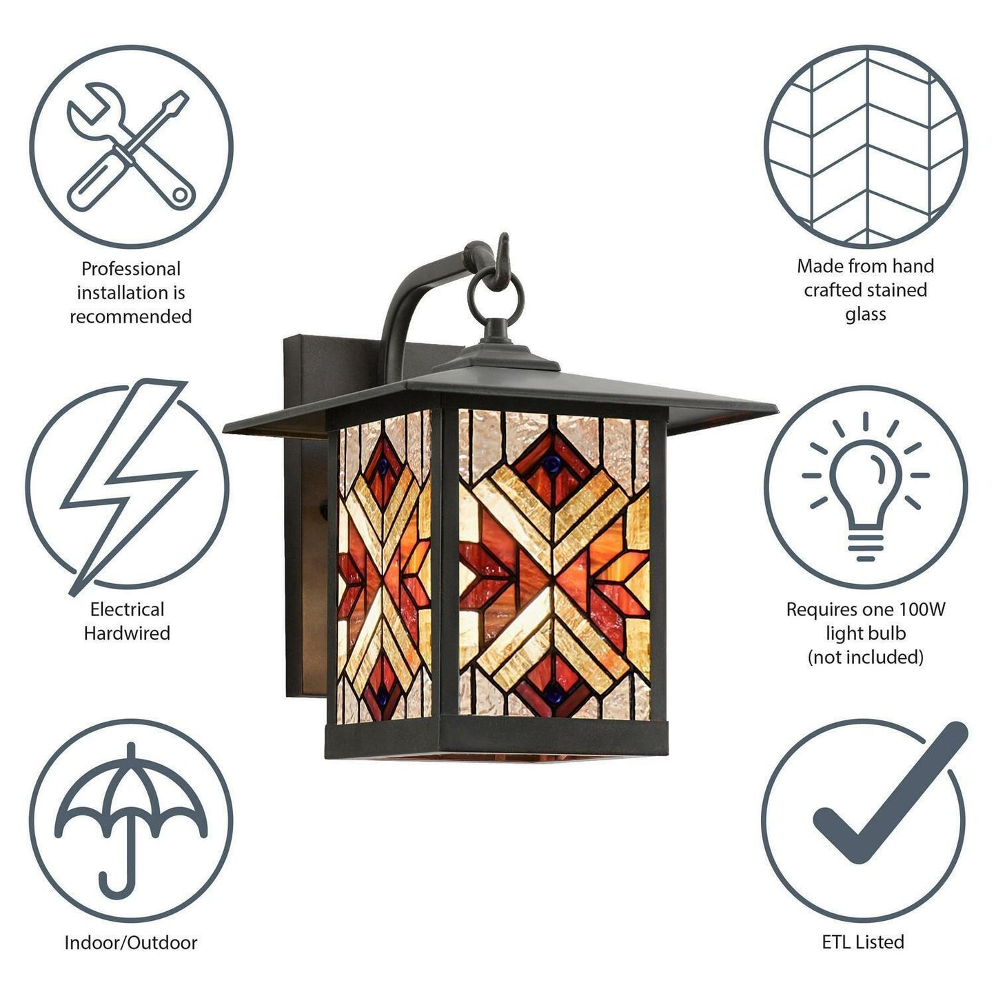 Oil Rubbed Bronze Finish Red Stained Glass 1-Light Outdoor Lantern Wall Sconce