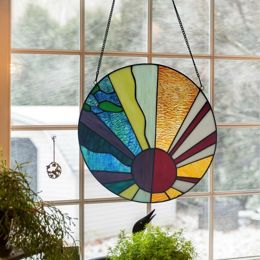 Ray of Sun Design Stained Glass Window Panel Suncatcher 12.75in