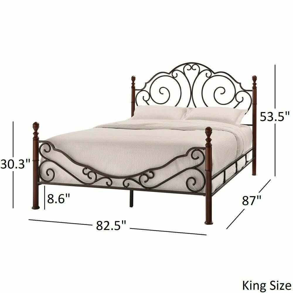 QUEEN Size Scroll Cherry Bronze Finish Iron Bed Vintage Headboard and Footboard