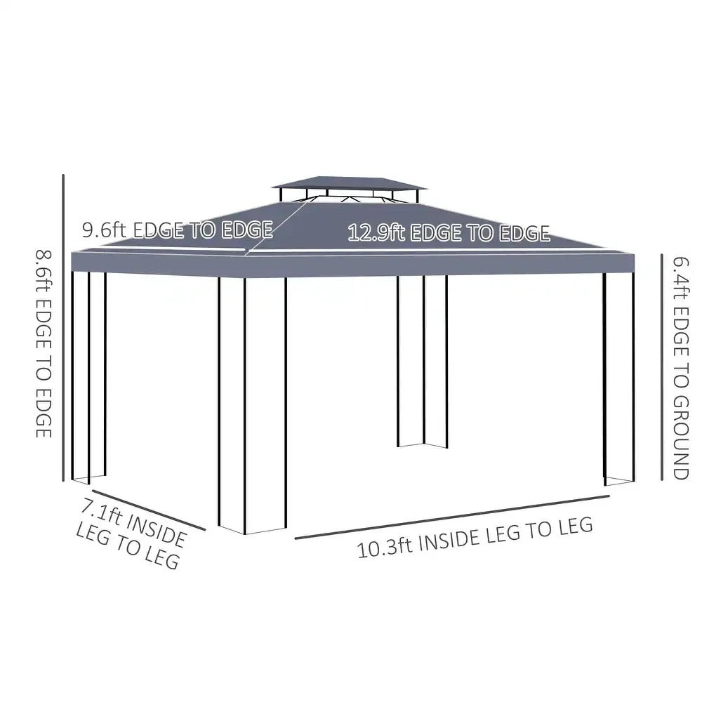 Spacious Deluxe 10x13ft Double Vented Gazebo Canopy Patio Shelter in Grey