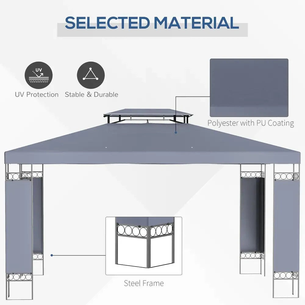 Spacious Deluxe 10x13ft Double Vented Gazebo Canopy Patio Shelter in Grey