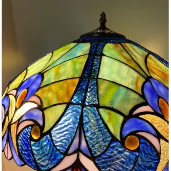 Victorian Inspired Tiffany Style Table Lamp Royal Blue Stained Glass 3 Way Light