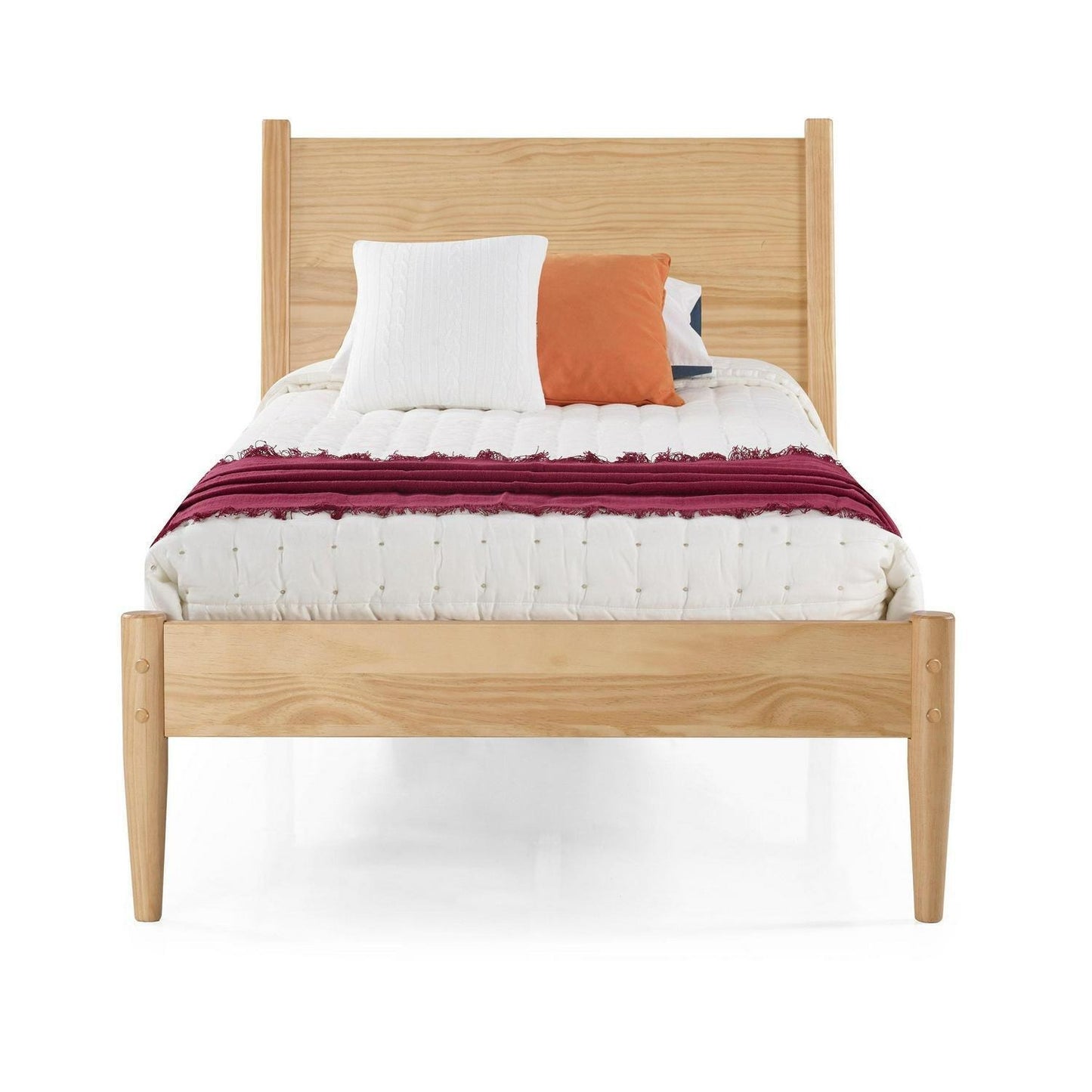 Mid-Century Style Pine Wood Twin Size Panel Bed in Natural Finish