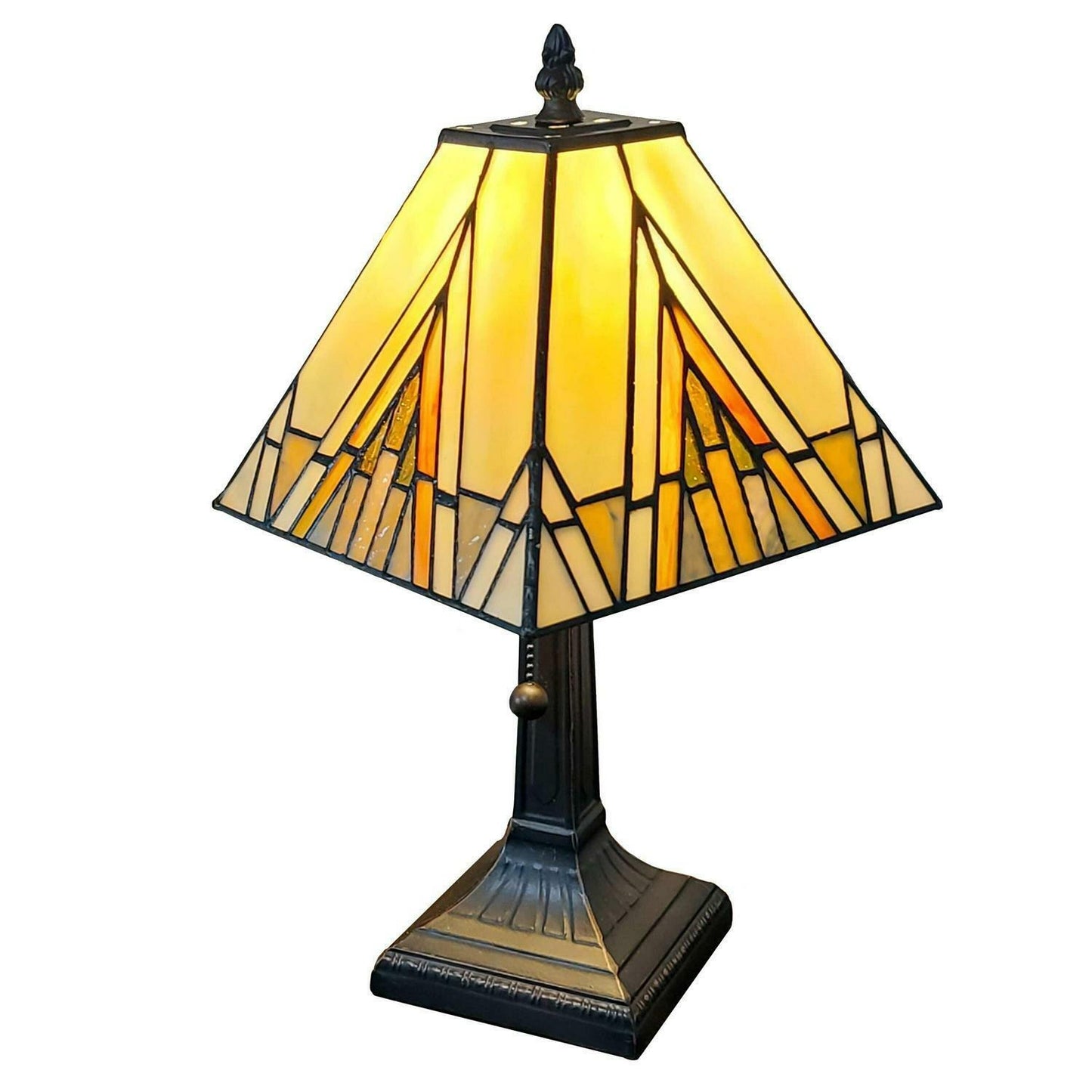 Mission Tiffany Style Stained Glass Table Lamp In Ivory And Orange 14.5 Tall