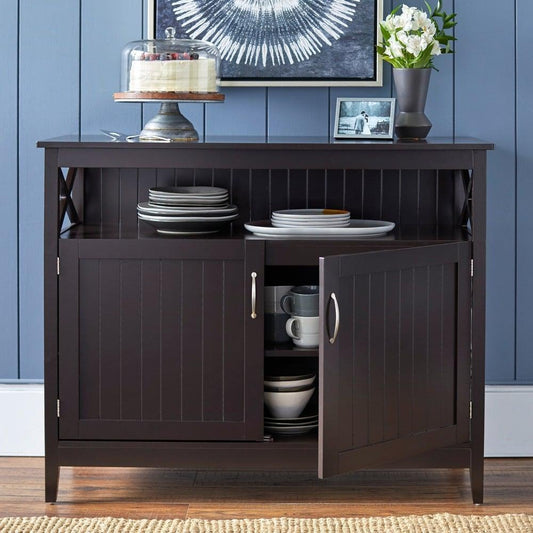 Black Finish Dining Buffet Storage Cabinet Country Style Sideboard